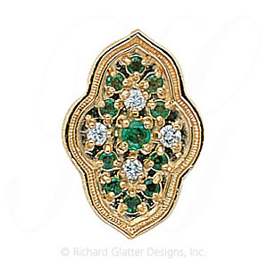 GS047 E/D/E - 14 Karat Gold Slide with Emerald center and Diamond and Emerald accents 